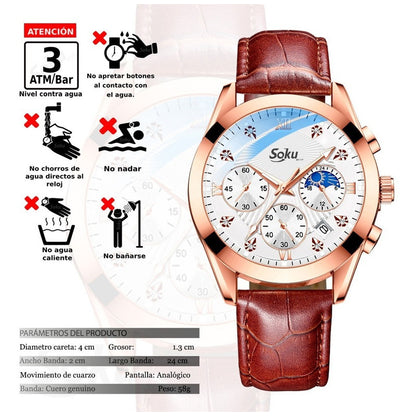 Reloj Cuero Cronometro Real Fechador Original Impermeable