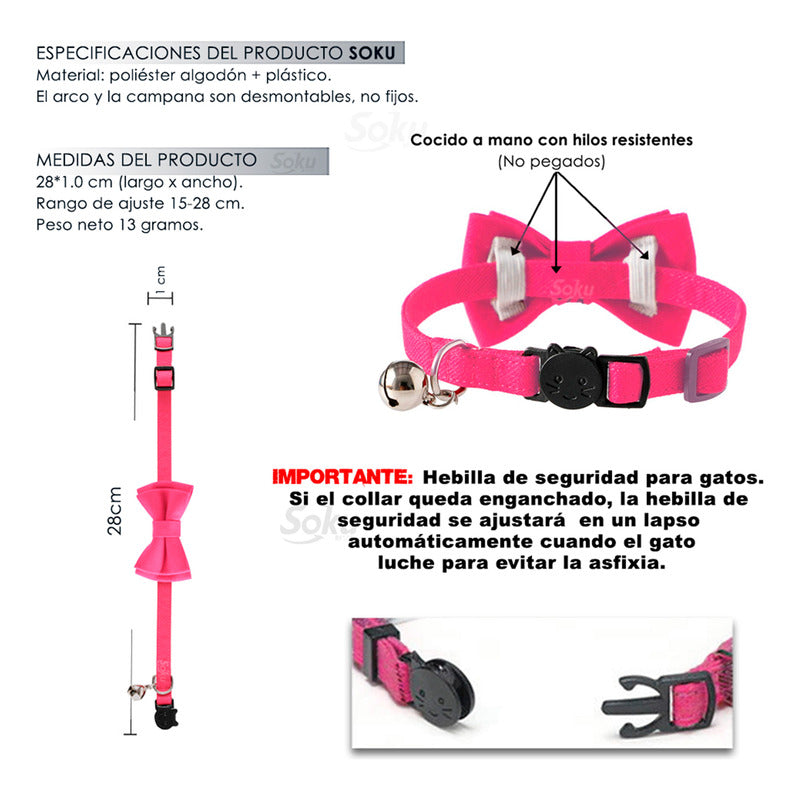 Soku Collar De Seguridad Gato Kawaii Calidad Premium Cosido
