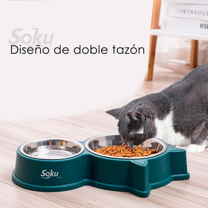 Tazon Doble Acero Inoxidable Perro Medio Y Gato Grande Soku