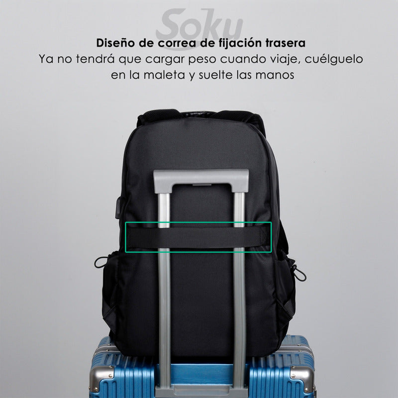 Soku Mochila Premium Contra Agua Laptop 14 Amplia Viaje