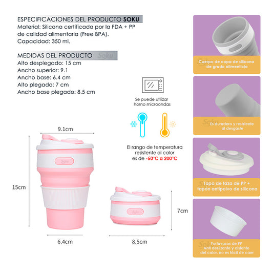 Vaso Termico Plegable Portable Cafe Hermetico Certificado