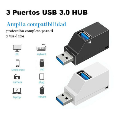 Mini Hub Usb 3.0 3 Puertos Para Mac Ps4 Xbox Datos Portatil