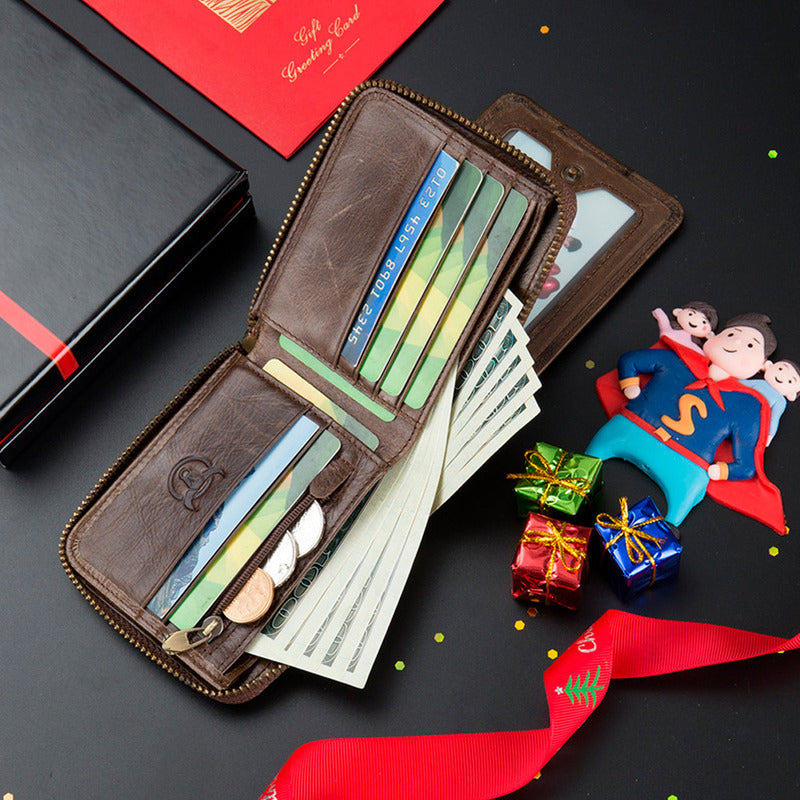 Soku Cartera Bloqueo Rfid Cierre Dura Piel Genuina Premium