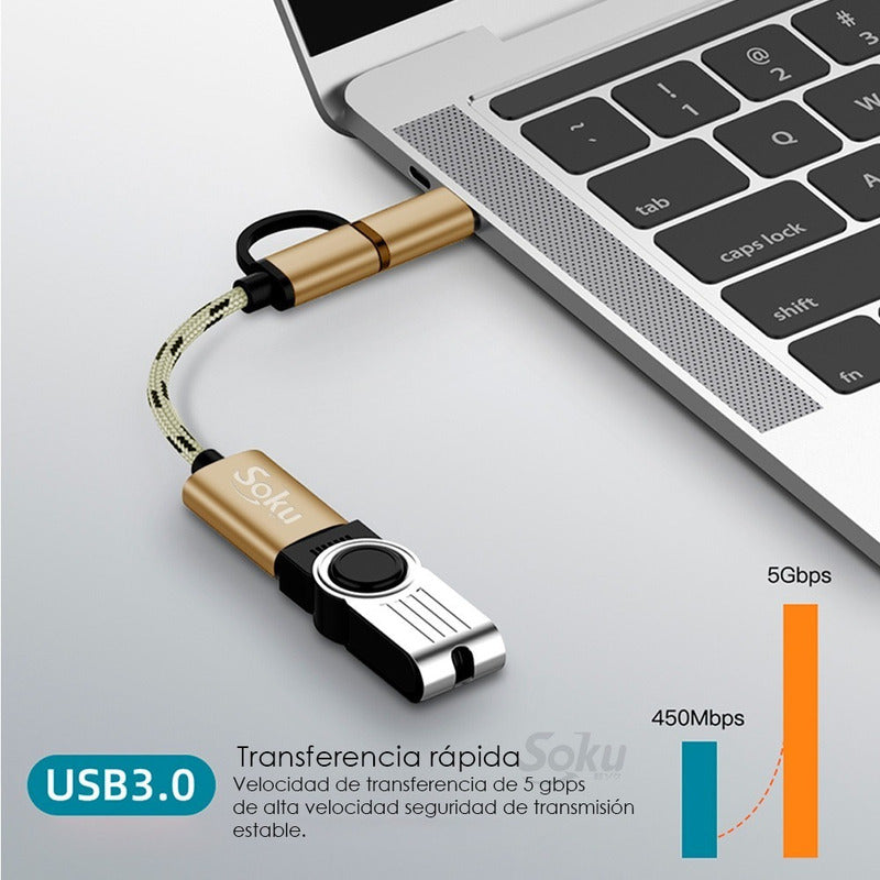 Cable 2 En 1 Adaptador Micro Usb V8 Tipo C A Usb 3.0 Otg
