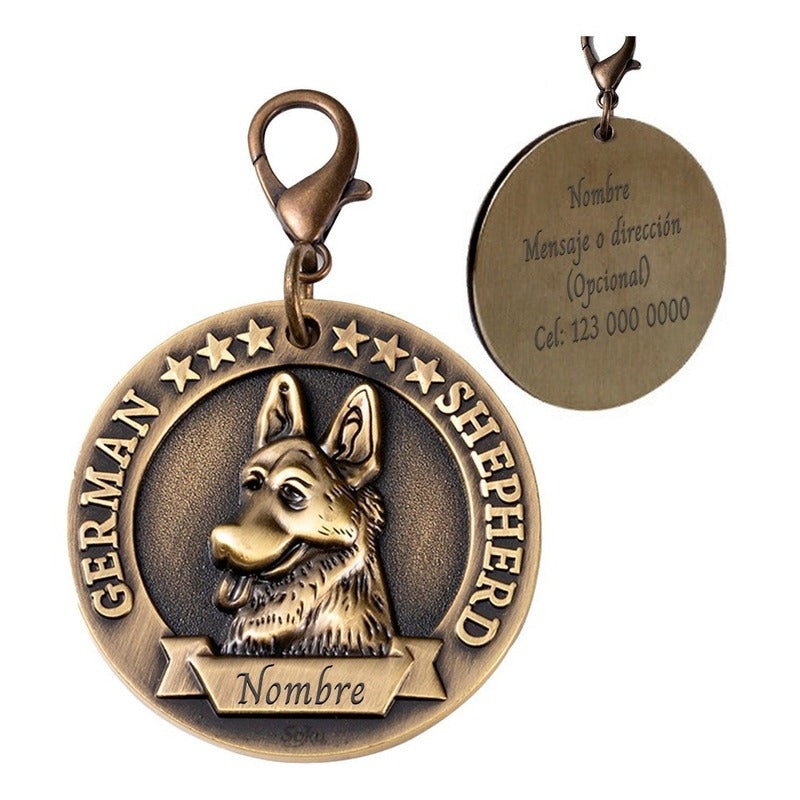 Placa Perro Personalizada Inoxidable  Razas Medalla Grande