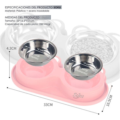 Tazon Doble Plato Para Perro Antiderrapante Acero Inoxidable