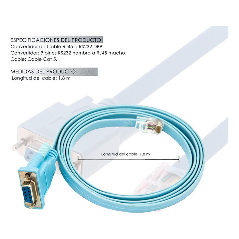 Cable Rj45 Macho A Db9 Rs232 Hembra Para Enrutador Cisco