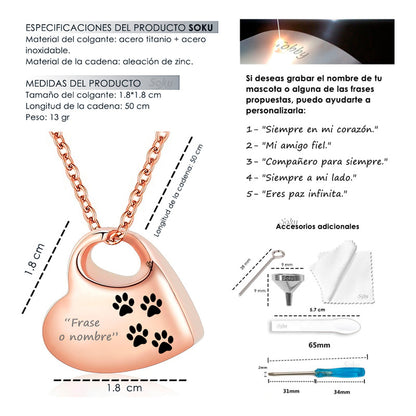 Soku Dije Personalizado Collar Cenizas Relicario Perro Gato