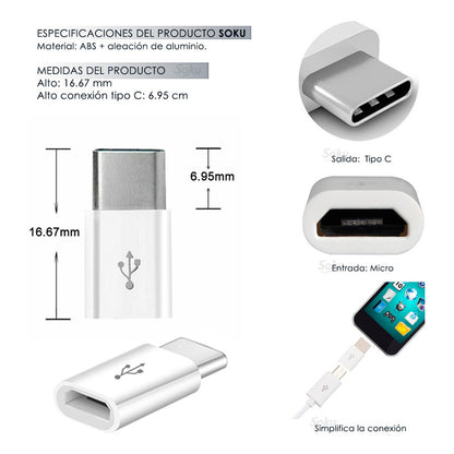 Soku 2 Adaptadores Tipo C A  Micro Usb V8 2.0 Universal