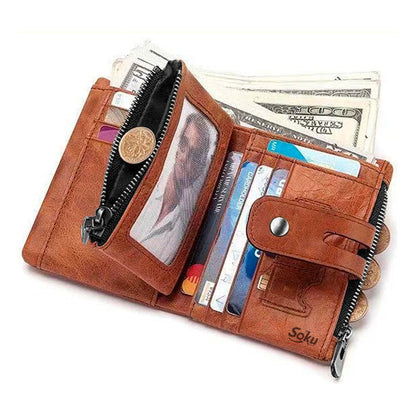Cartera Billetera Hombre/mujer Piel Genuina Bloqueo Rfid