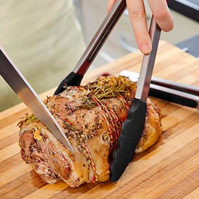 2 Tenazas Chef Acero Inoxidable Pinzas Silicona Pan Ensalada