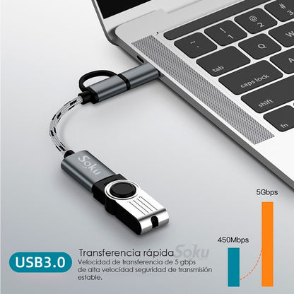 Cable 2 En 1 Adaptador Micro Usb V8 Tipo C A Usb 3.0 Otg