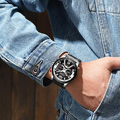 Reloj Cuero Lujo Cronometro Original Calendario Taquímetro C