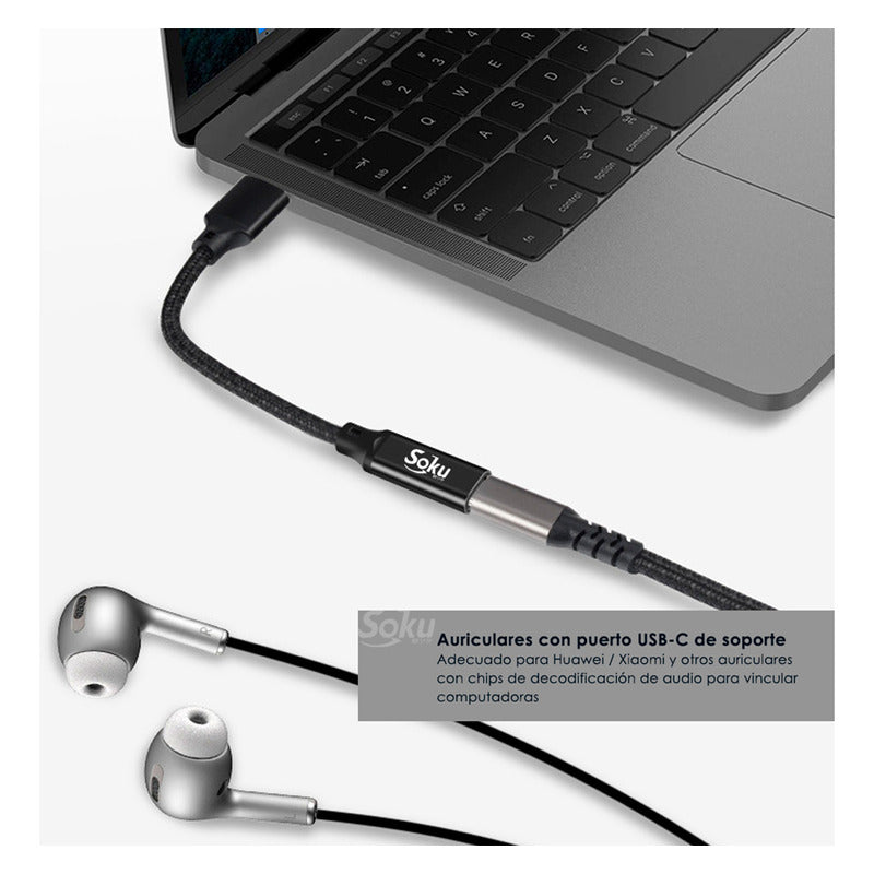 Soku Adaptador Usb 3.2 A Tipo C 3a Hembra Audio Ultra Rapido