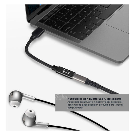 Soku Adaptador Usb 3.2 A Tipo C 3a Hembra Audio Ultra Rapido