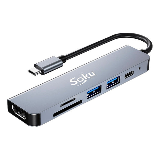 Hub Adaptador Tipo C 6 En 1 Usb 3.0 Hub Con Hdmi Sd Tf Pd