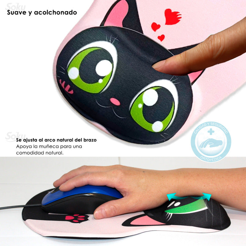 Tapete Para Raton De Gel Ergonomico Caricaturas Gatos Kawaii