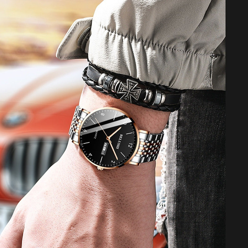 Reloj Hombre Inoxidable Fluorecente Resistente Agua 3 Bar Bs