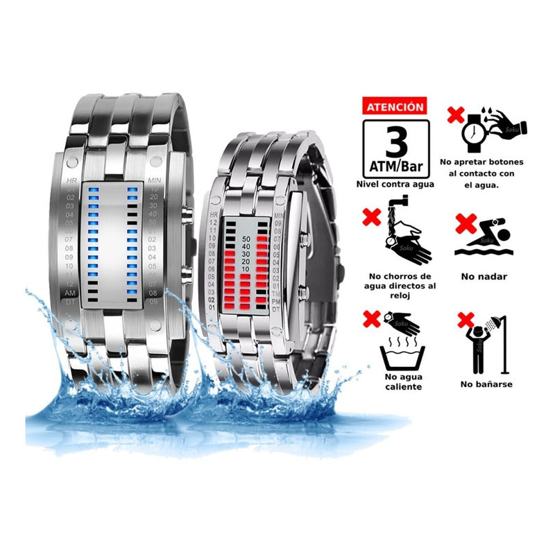 2 Relojes Pareja Duo Led Binario Acero Inoxidable Cotra Agua