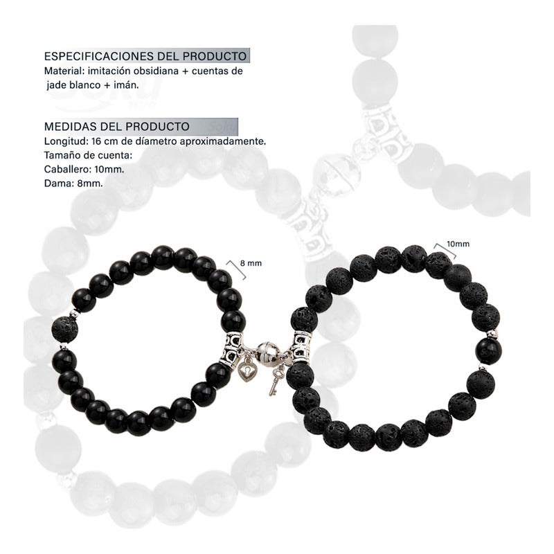 Pulseras Duo Pareja Piedra Iman  Amor Llave Candado