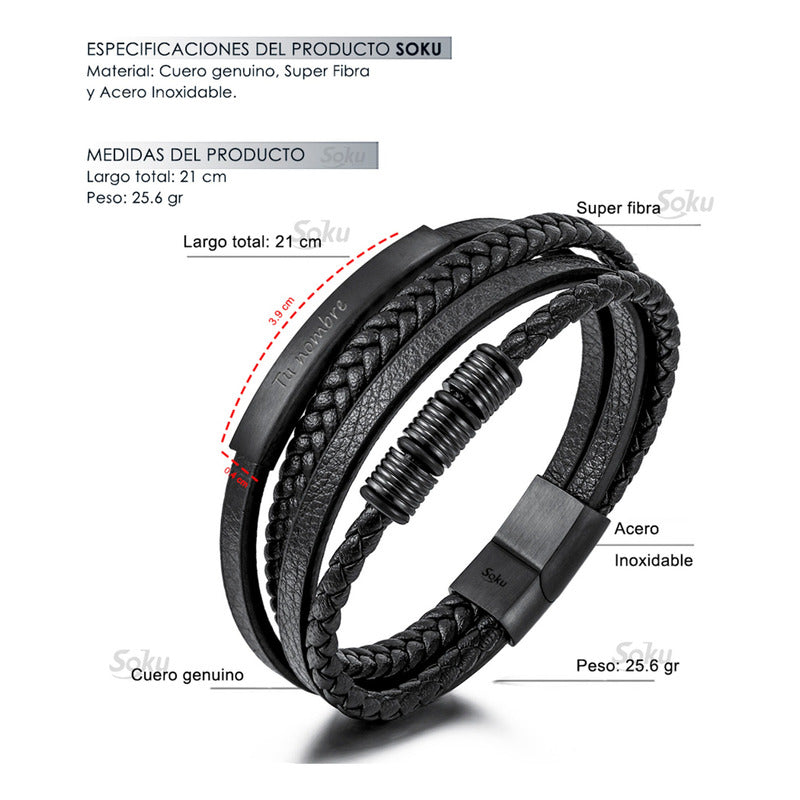Soku Pulsera Piel Personalizada Acero Inoxidable Titanio