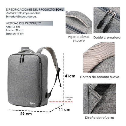 Soku Mochila  Premium Contra Agua  Minimalista Para Laptop