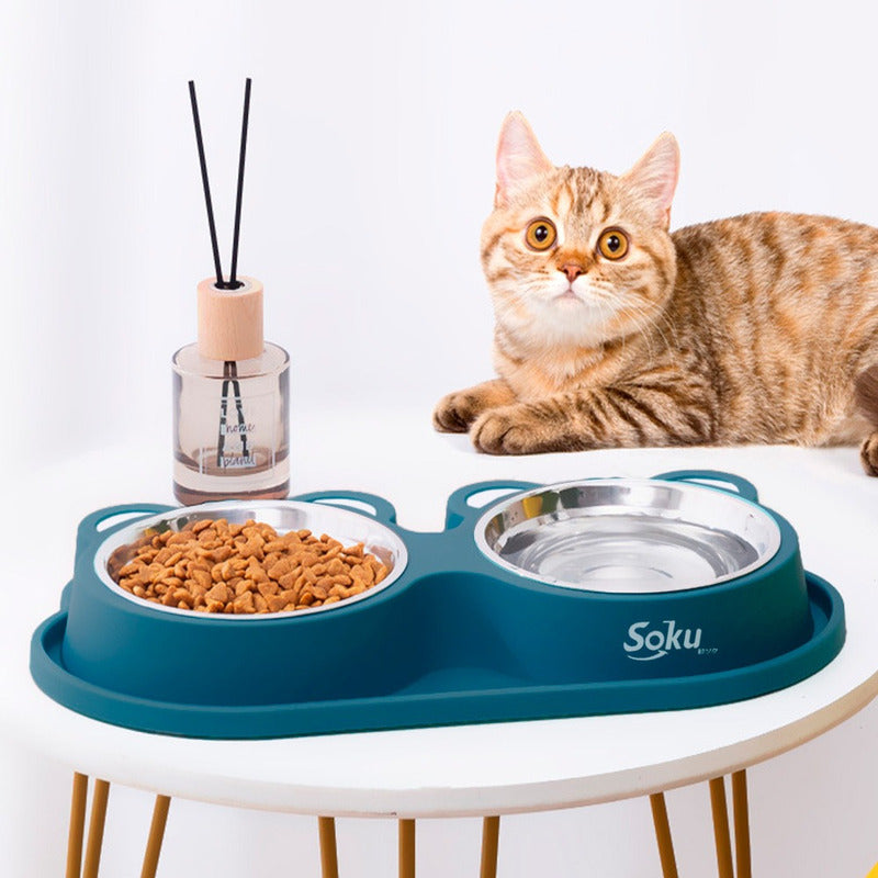 Tazon Doble Plato Para Perro Antiderrapante Acero Inoxidable