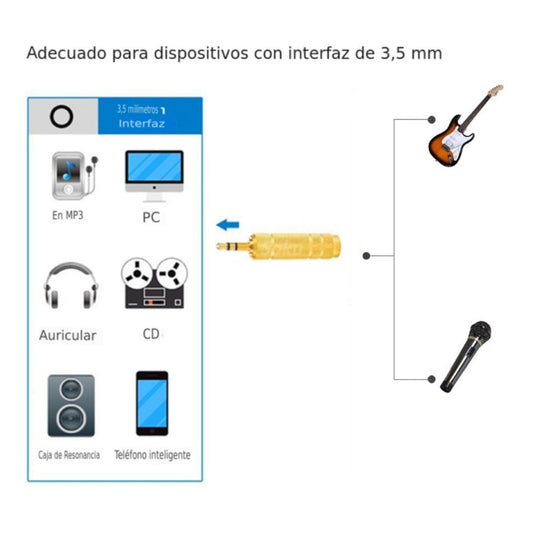 2 Adaptador Audio Estéreo Trs Jack 6.35 Macho A 3.5mm Hembra
