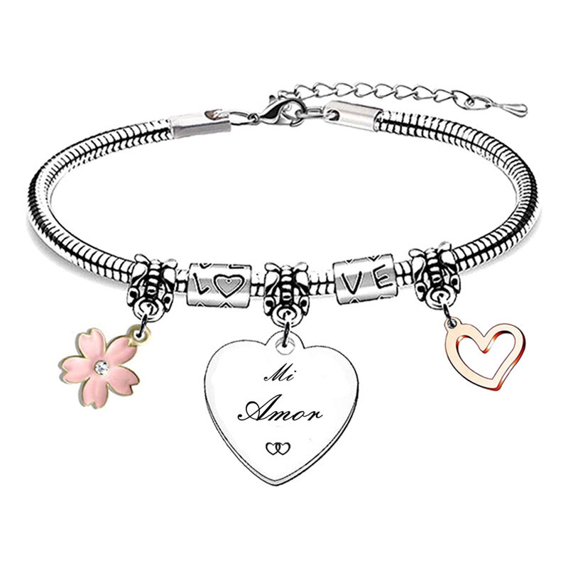 Soku Pulsera Regalo Corazón Acero Inoxidable Mama Amor Amiga