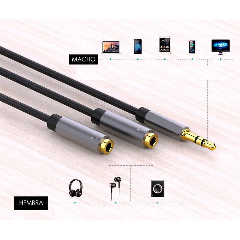 Cable Divisor Audio 3.5mm 3 Polos Macho A 2 Hembra Parejas