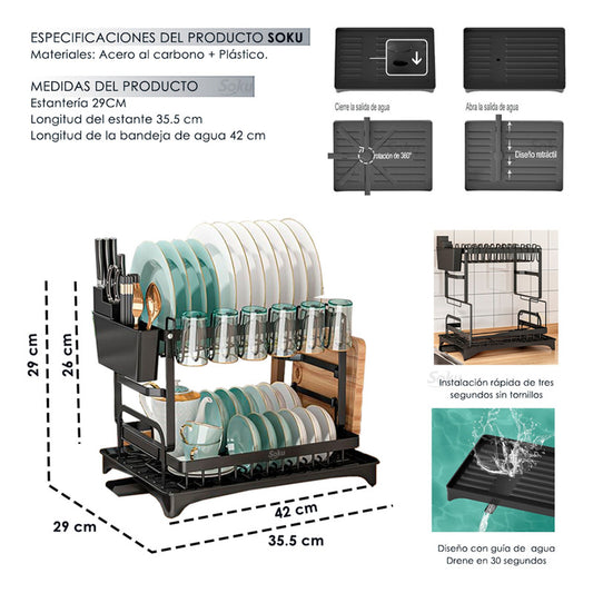 Soku Escurridor De Trastes Acero Reforzado Duradero Premium