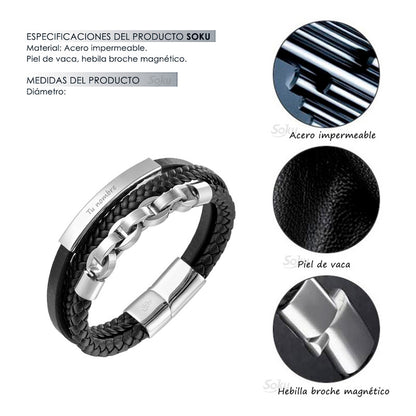 Soku Pulsera Personalizada Cuero Acero Inoxidable Cadena Pro