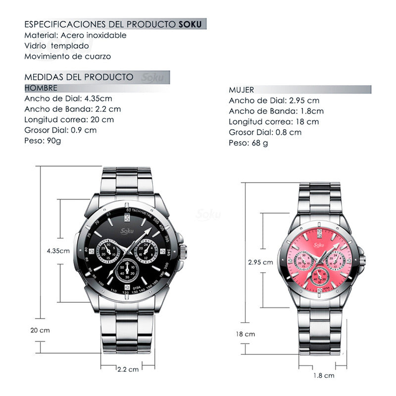 Duo Reloj Pareja Acero Inoxidable Contra Agua Lg8342