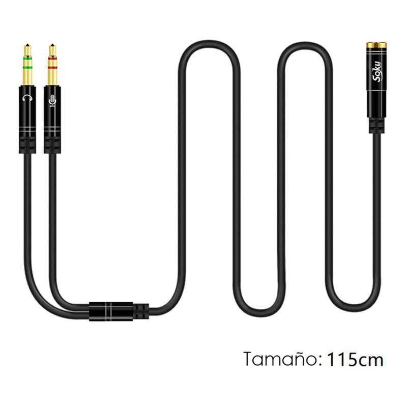 Cable Divisor Adaptador Jack 3.5mm 2 Machos A 1 Hembra Largo