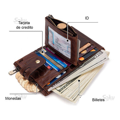 Cartera Billetera Hombre/mujer Piel Genuina Bloqueo Rfid