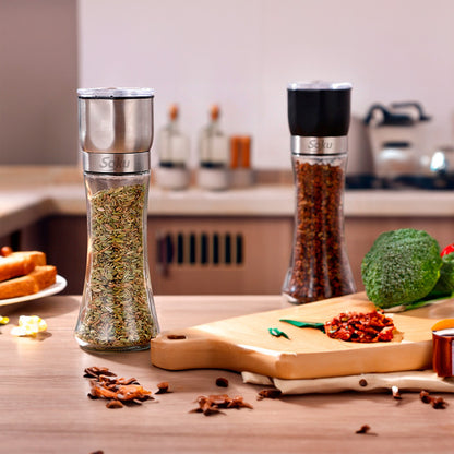 2 Pimenteros Saleros Molino Acero Inoxidable Cristal Soku