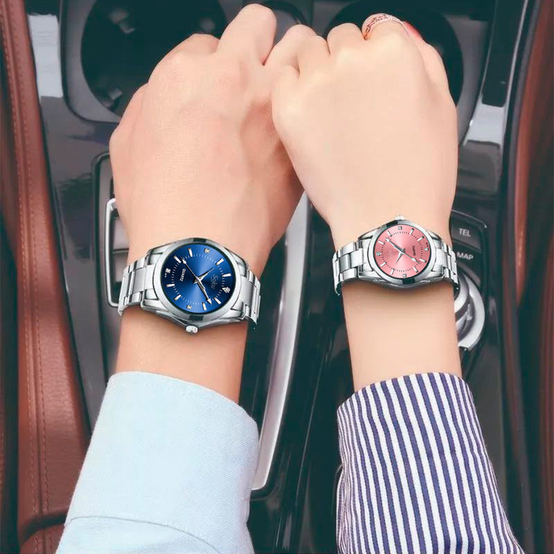 Duo Reloj Pareja Acero Inoxidable Contra Agua Estuche Cx