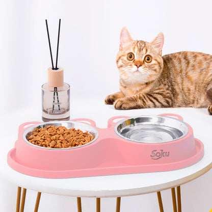 Tazon Doble Plato Para Perro Antiderrapante Acero Inoxidable