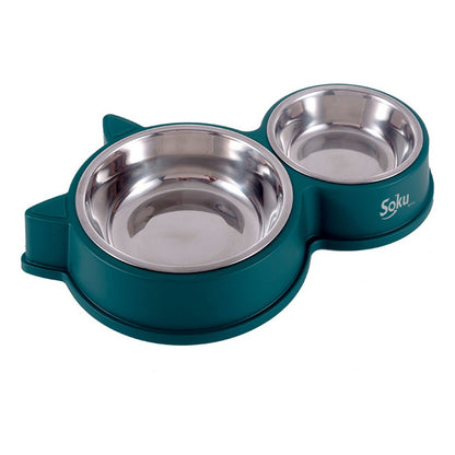 Tazon Doble Acero Inoxidable Perro Medio Y Gato Grande Soku