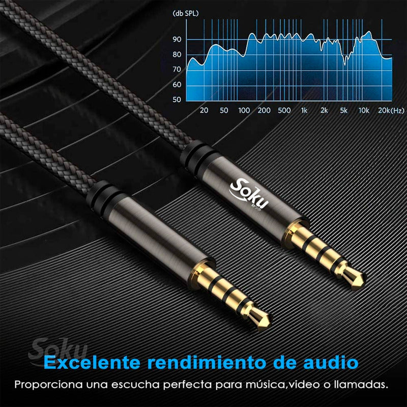 Cable Auxiliar Estereo 2 Jack 3.5mm Machos 4 Polos 1 M Rudo