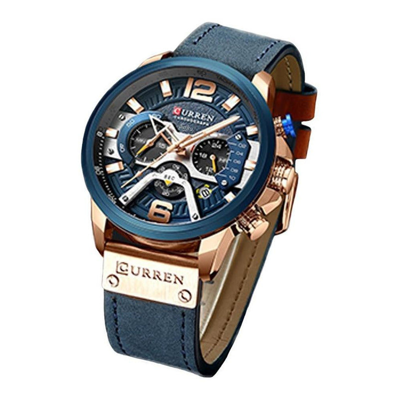 Reloj Cuero Lujo Cronometro Original Calendario Taquímetro C