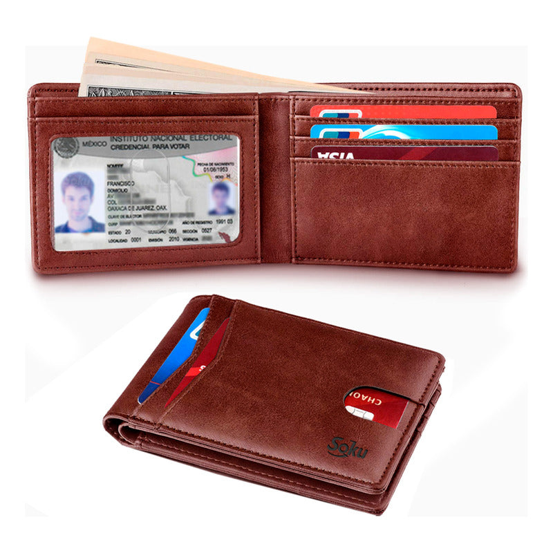 Cartera Billetera Slim Protección Rfid Piel Genuina Soku
