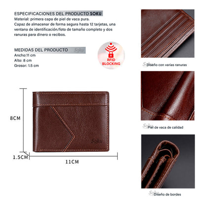 Soku Cartera Ejecutiva Antirrobo Rfi Piel Genuina Premium