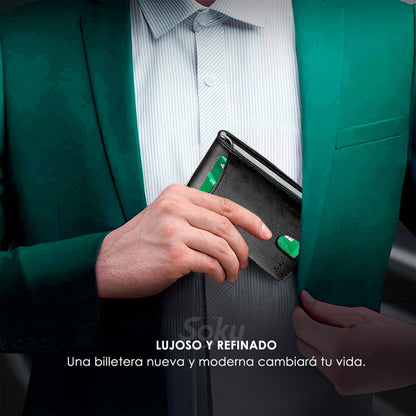 Billetera Cartera Fibra Carbono Antirrobo Clip Piel Genuina
