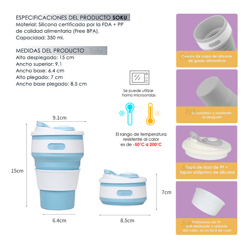 Vaso Termico Plegable Portable Cafe Hermetico Certificado