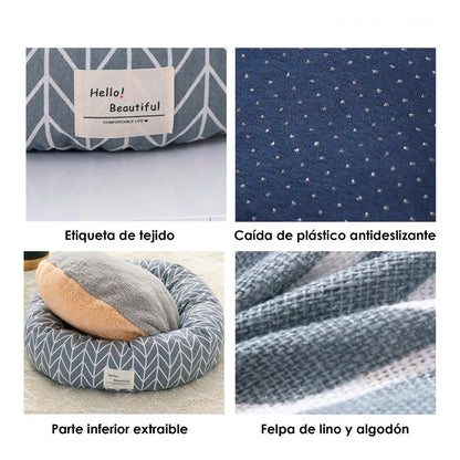 Cama Nido Perro Gato Firme Extra Suave Cojin Extraible Lino