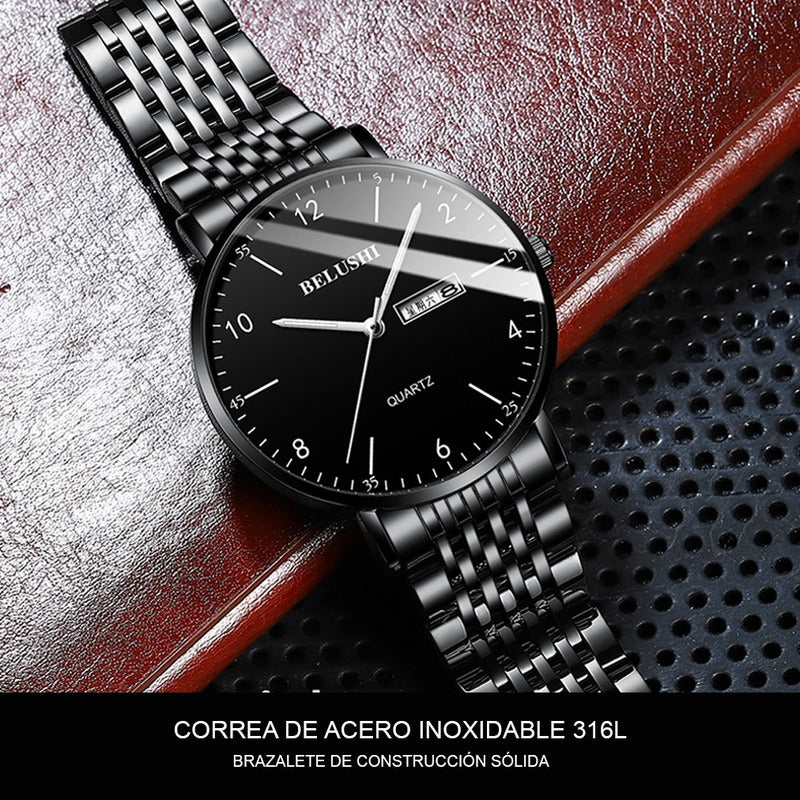 Reloj Hombre Inoxidable Fluorecente Resistente Agua 3 Bar Bs