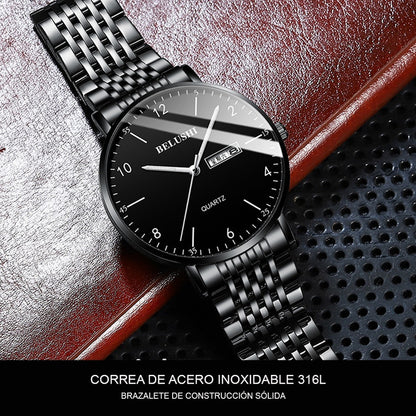 Reloj Hombre Inoxidable Fluorecente Resistente Agua 3 Bar Bs