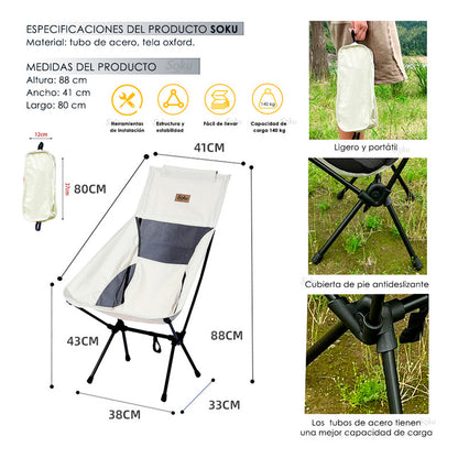 Soku Silla Reclinada Ergonomica Reforzada Viaje Camping Pick