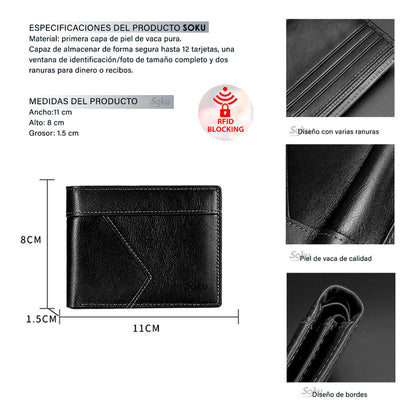 Soku Cartera Ejecutiva Antirrobo Rfi Piel Genuina Premium